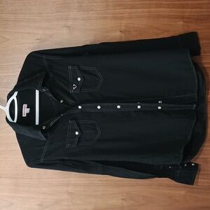 True Religion Black Rayon Shirt with Gray Stitching M